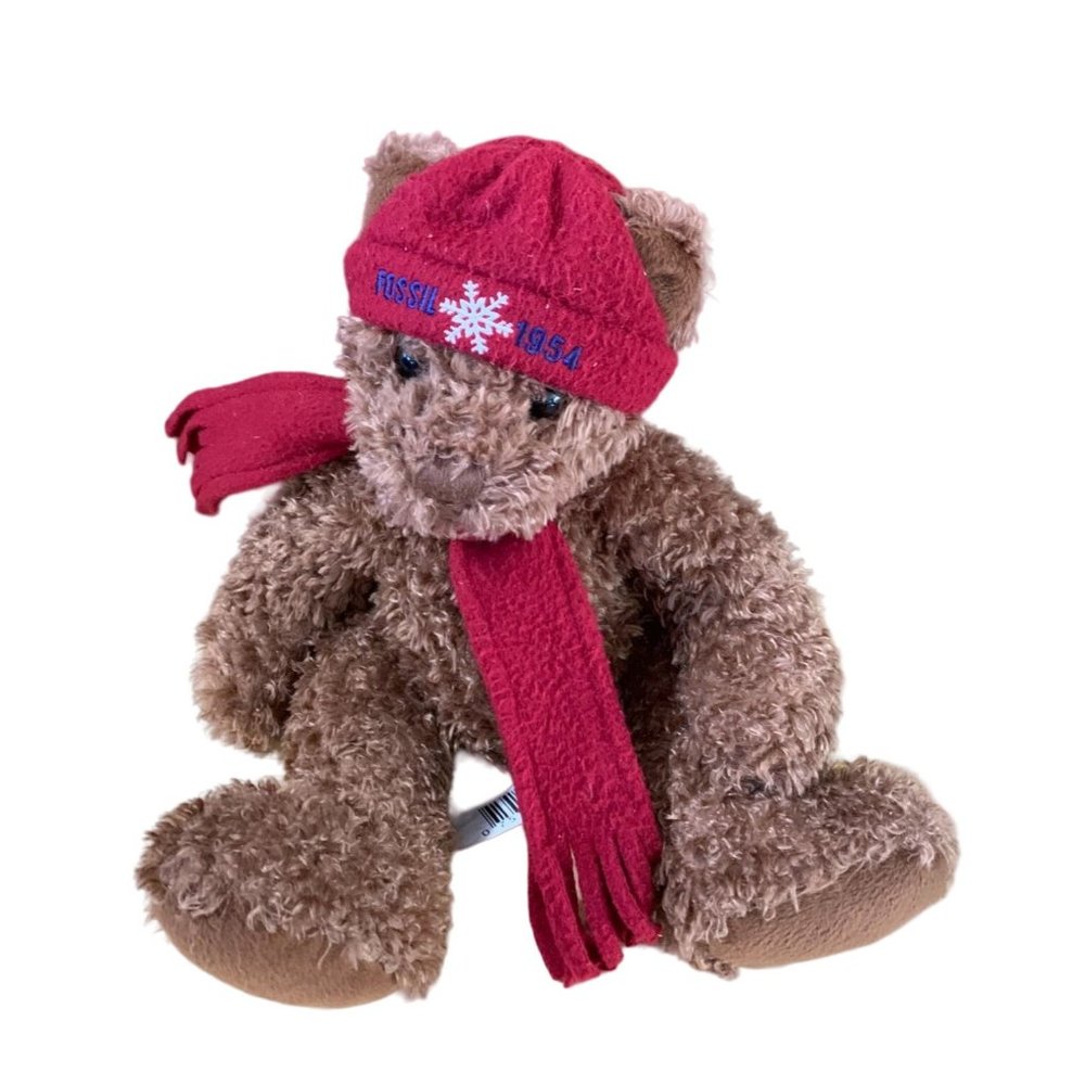 Fossil Plush Stuffed Animal Toy Bear with Scarf Fluffy With Scarf and Hat 14 in